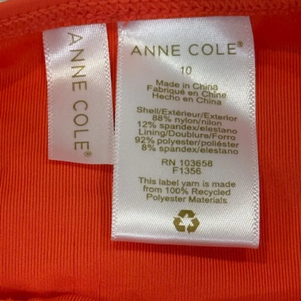NWT! Anne Cole Twist Front Shirred One Piece-Orange Size 10 - Picture 6 of 6